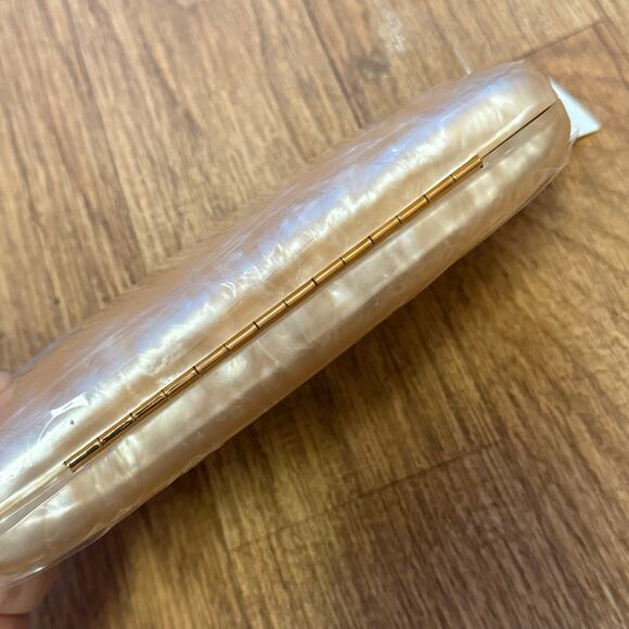 Peeptoe Evening Acrylic Apricot Peach Marble Clutch Purse with Crossbody Strap - Picture 10 of 12